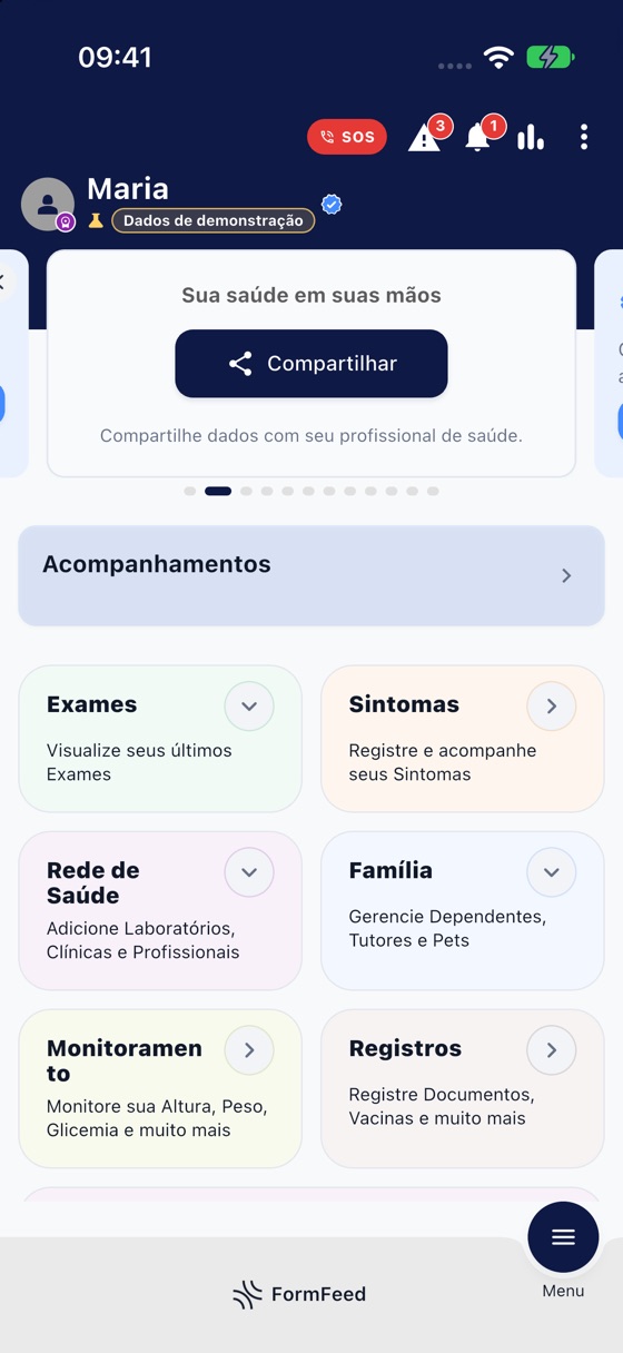 Tela inicial do app FormFeed